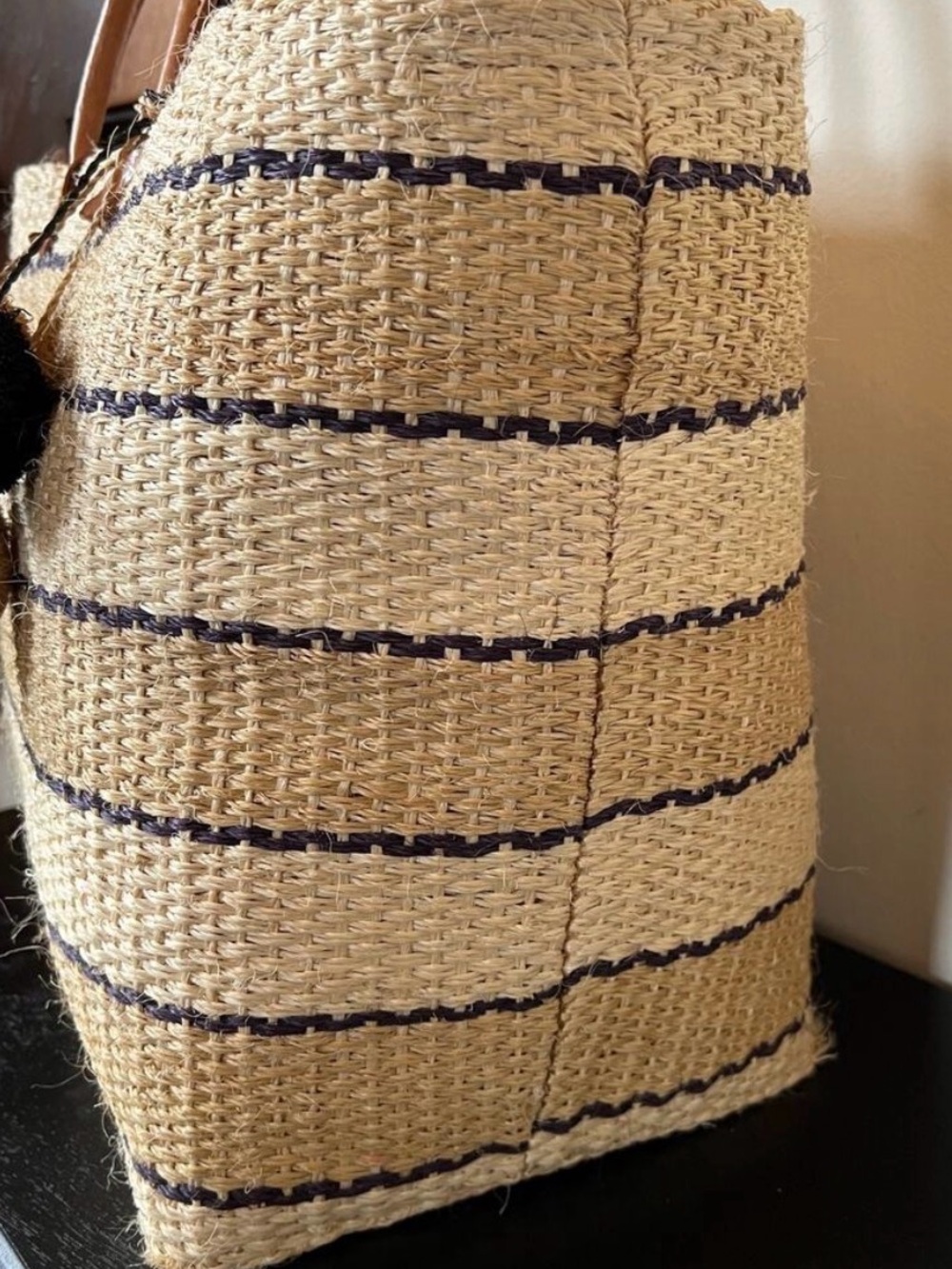 New Mar y Sol Capri Woven Straw Shoulder beach Bag tote with Leather Handles - Picture 4 of 4